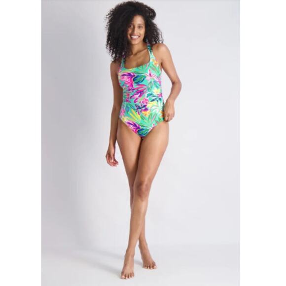 Stella Parker Women's Multi Floral Shirred One-Piece Size M - Picture 1 of 8